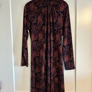 Tommy Hilfiger Burgundy and Black Paisley Long Sleeve Midi Dress